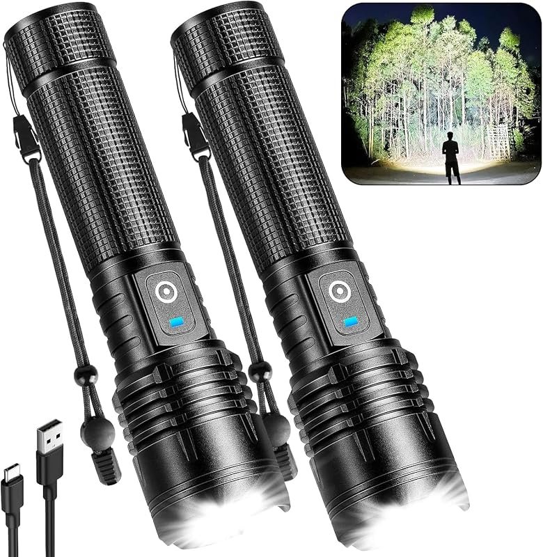 Rechargeable LED High Lumen Flashlight 2-Pack