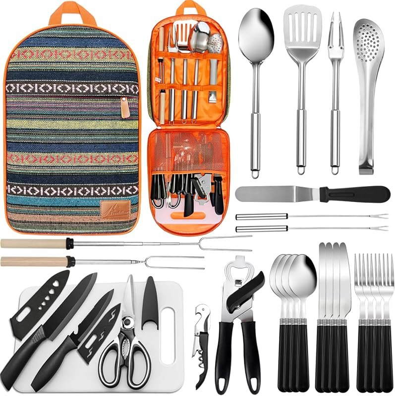 27-Piece Portable Stainless Steel Camping Kitchen Utensil Set