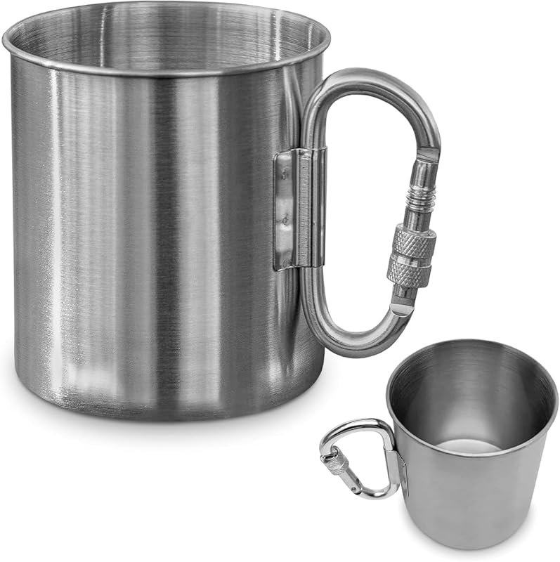 VIKROM 13.5oz Stainless Steel Camping Mug with Carabiner Handle, Light