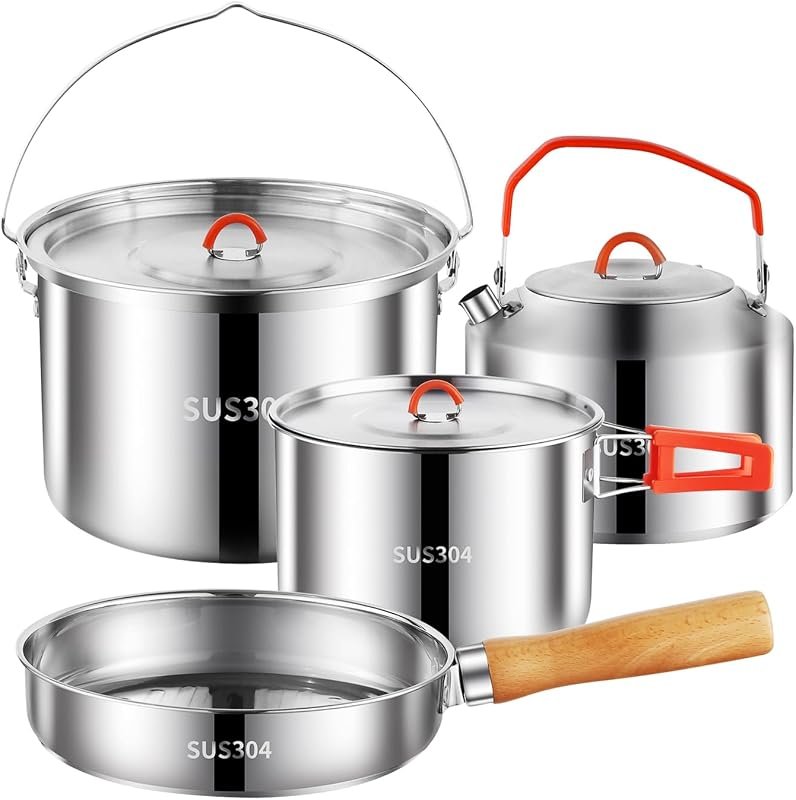Durable 304 Stainless Steel Camping Cookware Set for Outdoor Cooking P