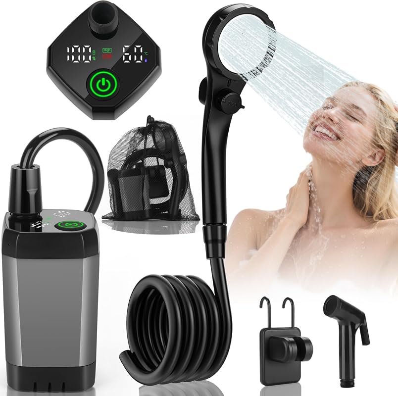 Vignuto Portable Camping Shower, Rechargeable Shower Pump with Integra