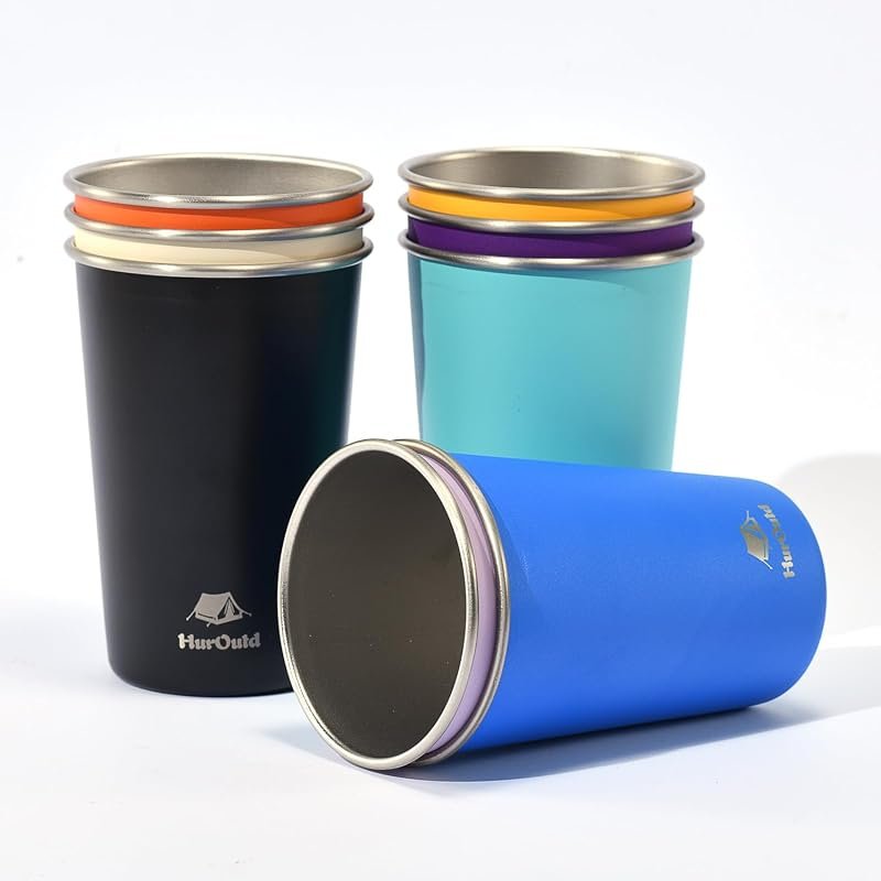 8-Pack Stainless Steel 16oz Drinking Cups, Colorful Stackable Metal Tu