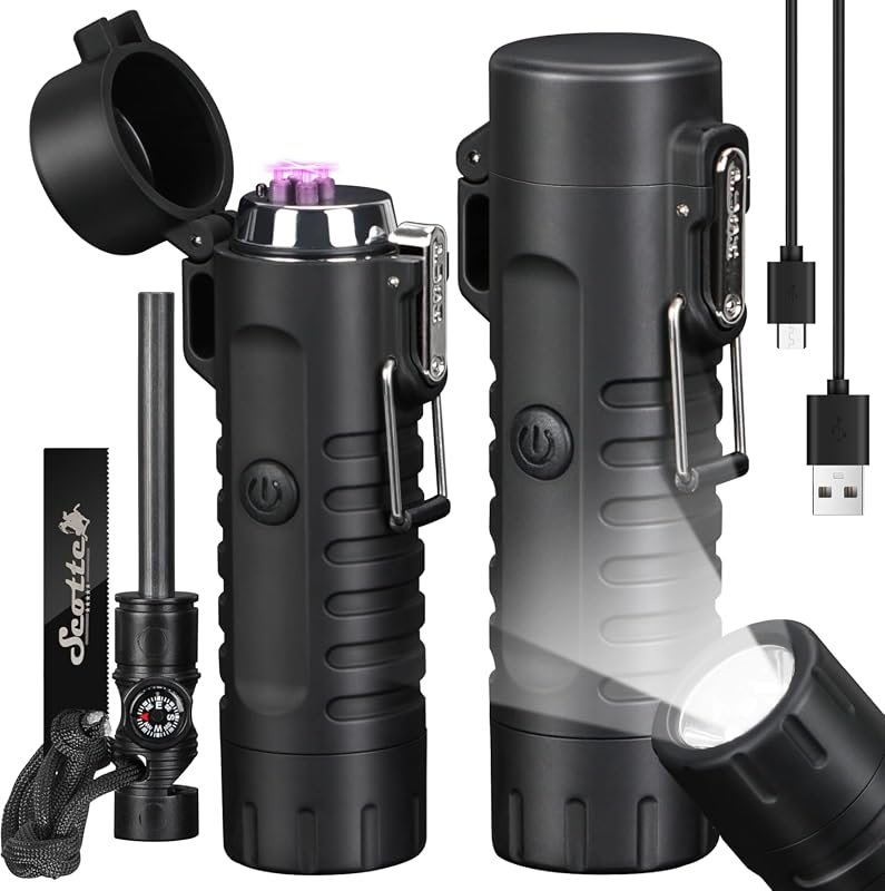 Scotte 2-in-1 Plasma Arc Lighter and LED Flashlight with Magnesium Fer