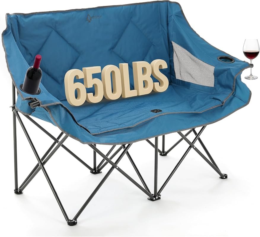 ARROWHEAD OUTDOOR Portable Folding Double Camping Chair, Durable 2-Per