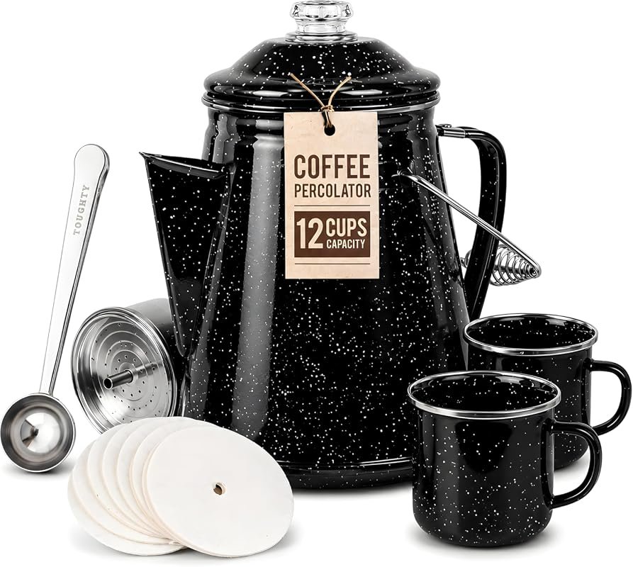 Toughty 12-Cup Enamel Camping Coffee Percolator