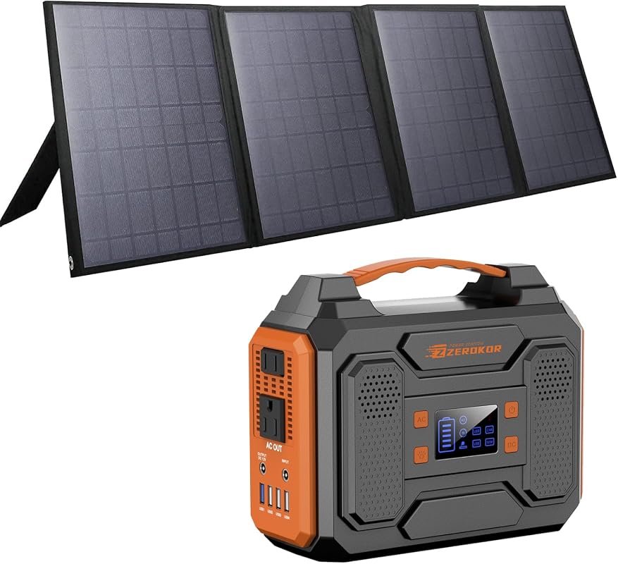 ZeroKor 300W Portable Power Station with 40W Solar Panel, Pure Sine Wa