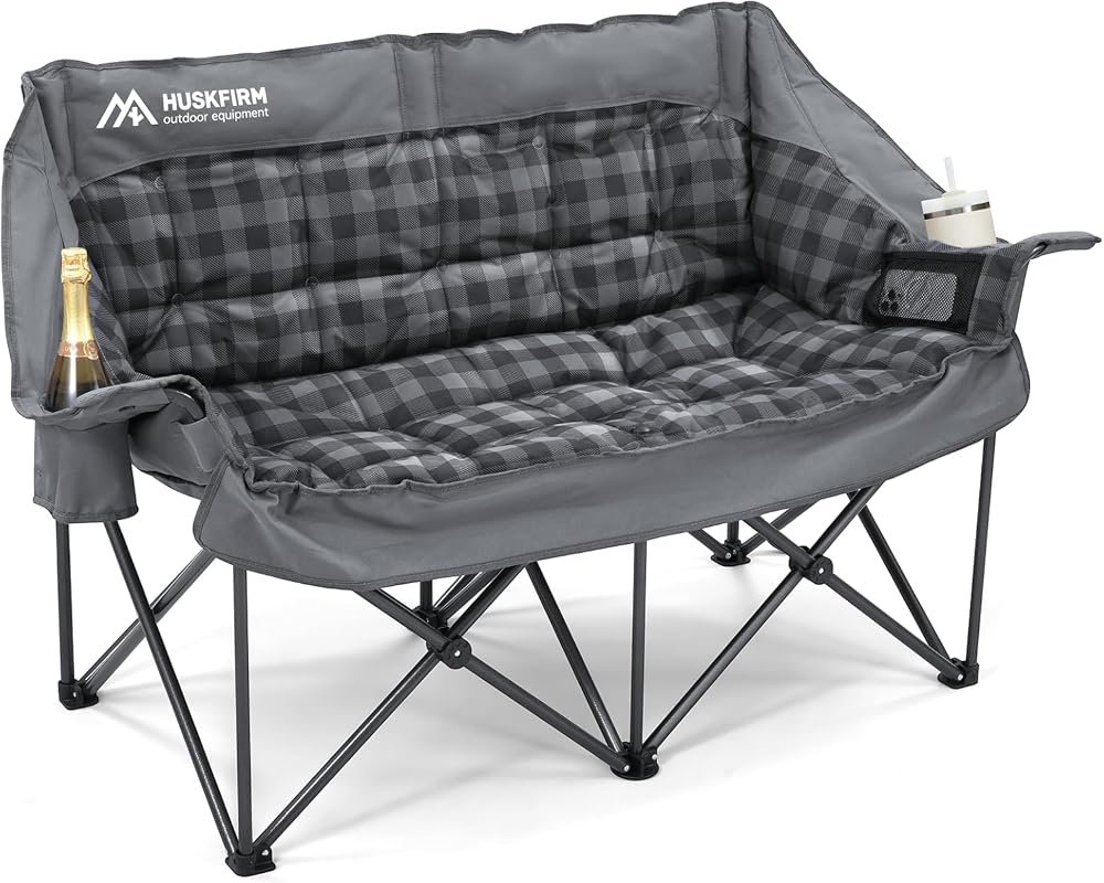 Huskfirm Padded Double Camping Chair, Heavy Duty 2-Person Folding Love