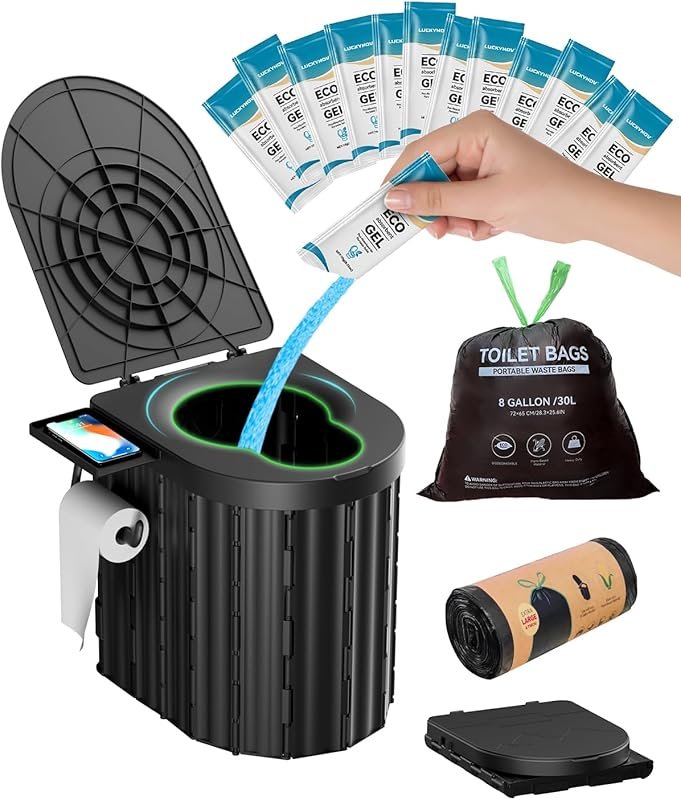 Portable Camping Toilet with Leak-Proof Bags and Odorless Urine Gel, E