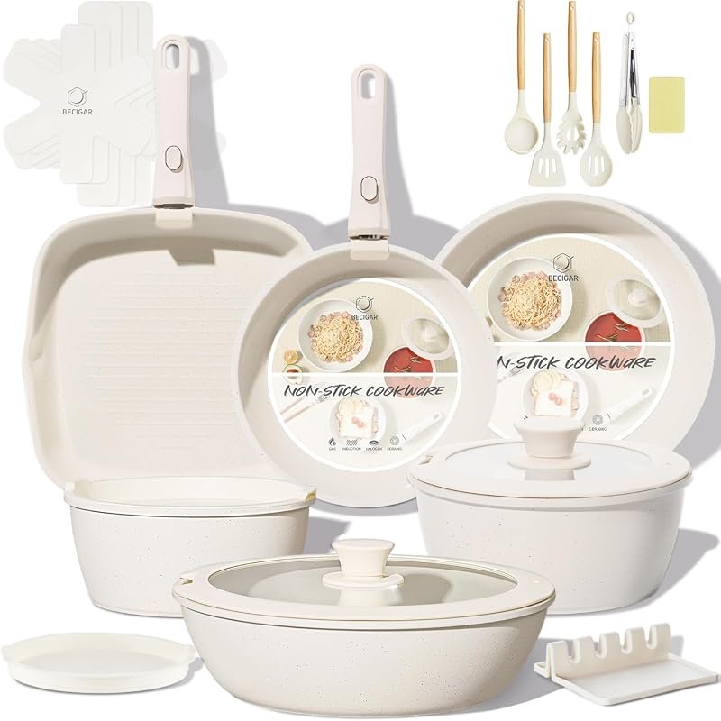 BECIGAR 24PCS Ceramic Cookware Set